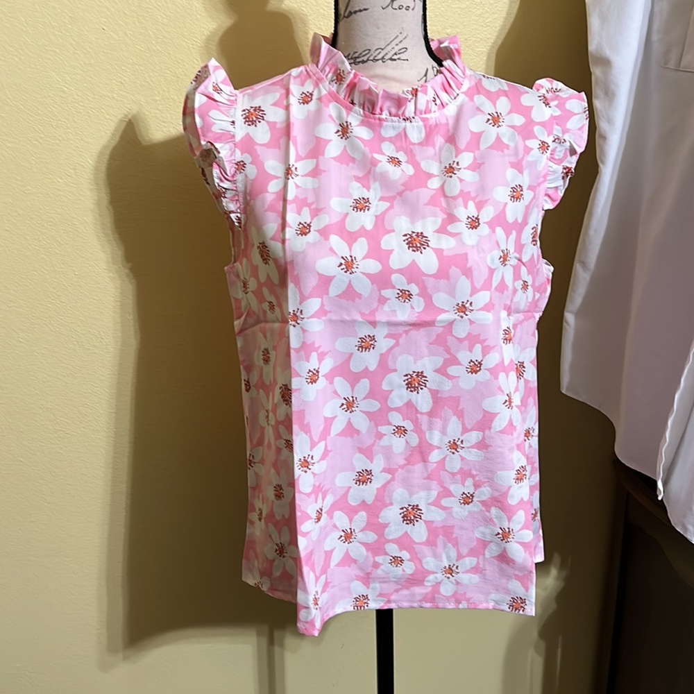 #23 Sweet Floral Print Ruffle Trim Blouse - Picture 10 of 12